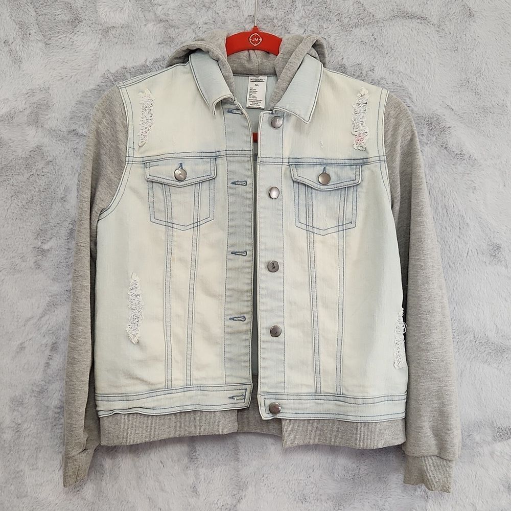 Weissman Hooded Denim Jacket Costume Layered Gray Hoodie Youth SA - Picture 1 of 12
